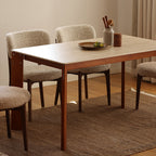 Modern Minimalist Rectangular Travertine Stone Rock Slab & Solid Bench Wood Iron Dining Table For 4-6 Seats Lumendat