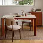 Modern Minimalist Rectangular Travertine Stone Rock Slab & Solid Bench Wood Iron Dining Table For 4-6 Seats Lumendat