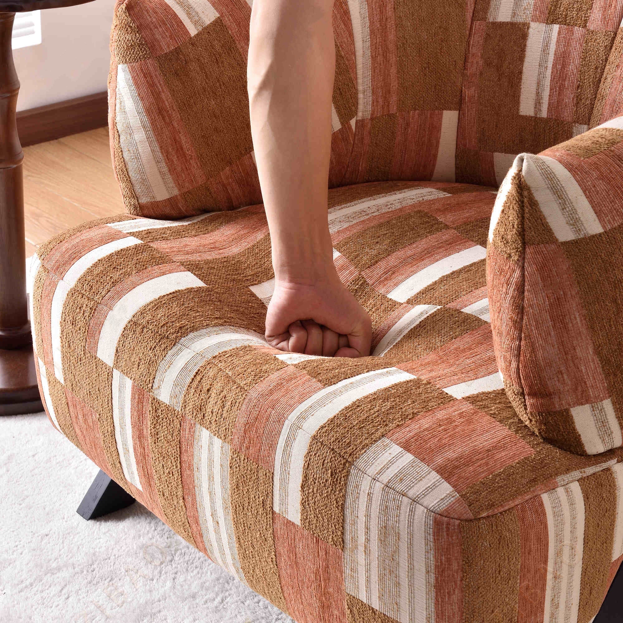 Contemporary Boho Ergonomic Leisure Chair - Comfortable 1-Seater Chenille Cotton-Linen Fabric Accent Chair For Living Room Lumendat