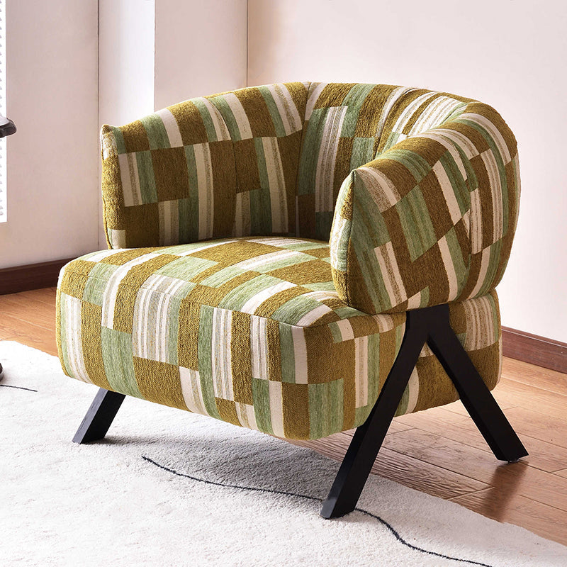 Contemporary Boho Ergonomic Leisure Chair - Comfortable 1-Seater Chenille Cotton-Linen Fabric Accent Chair For Living Room Lumendat