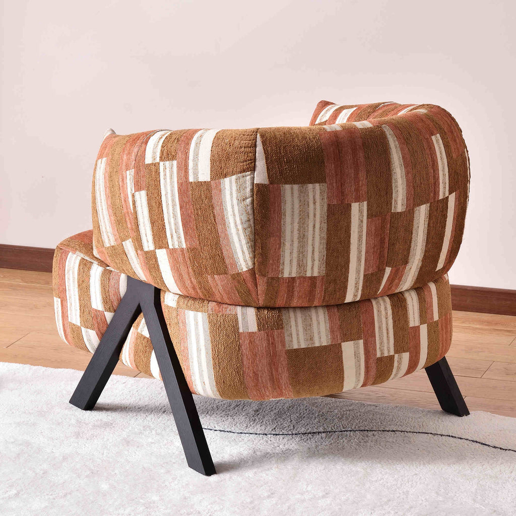 Contemporary Boho Ergonomic Leisure Chair - Comfortable 1-Seater Chenille Cotton-Linen Fabric Accent Chair For Living Room Lumendat