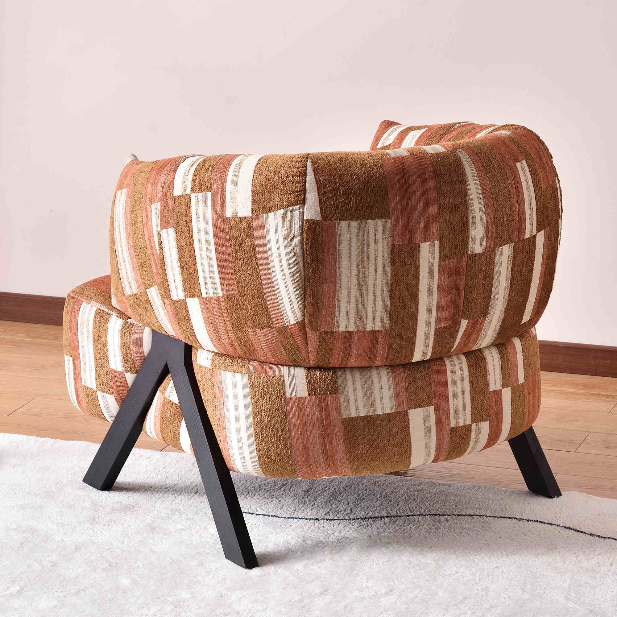 Contemporary Boho Ergonomic Leisure Chair - Comfortable 1-Seater Chenille Cotton-Linen Fabric Accent Chair For Living Room Lumendat