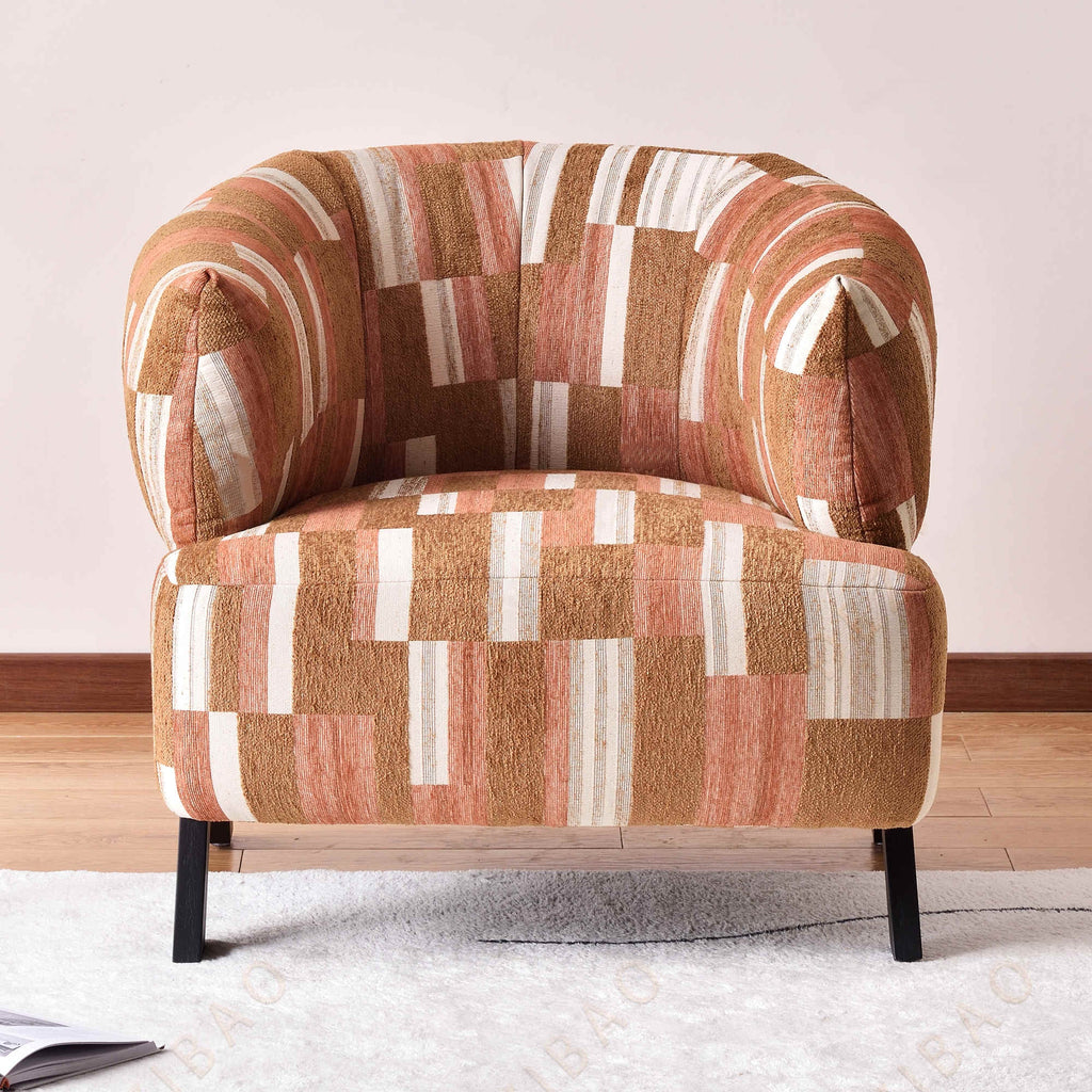Contemporary Boho Ergonomic Leisure Chair - Comfortable 1-Seater Chenille Cotton-Linen Fabric Accent Chair For Living Room Lumendat