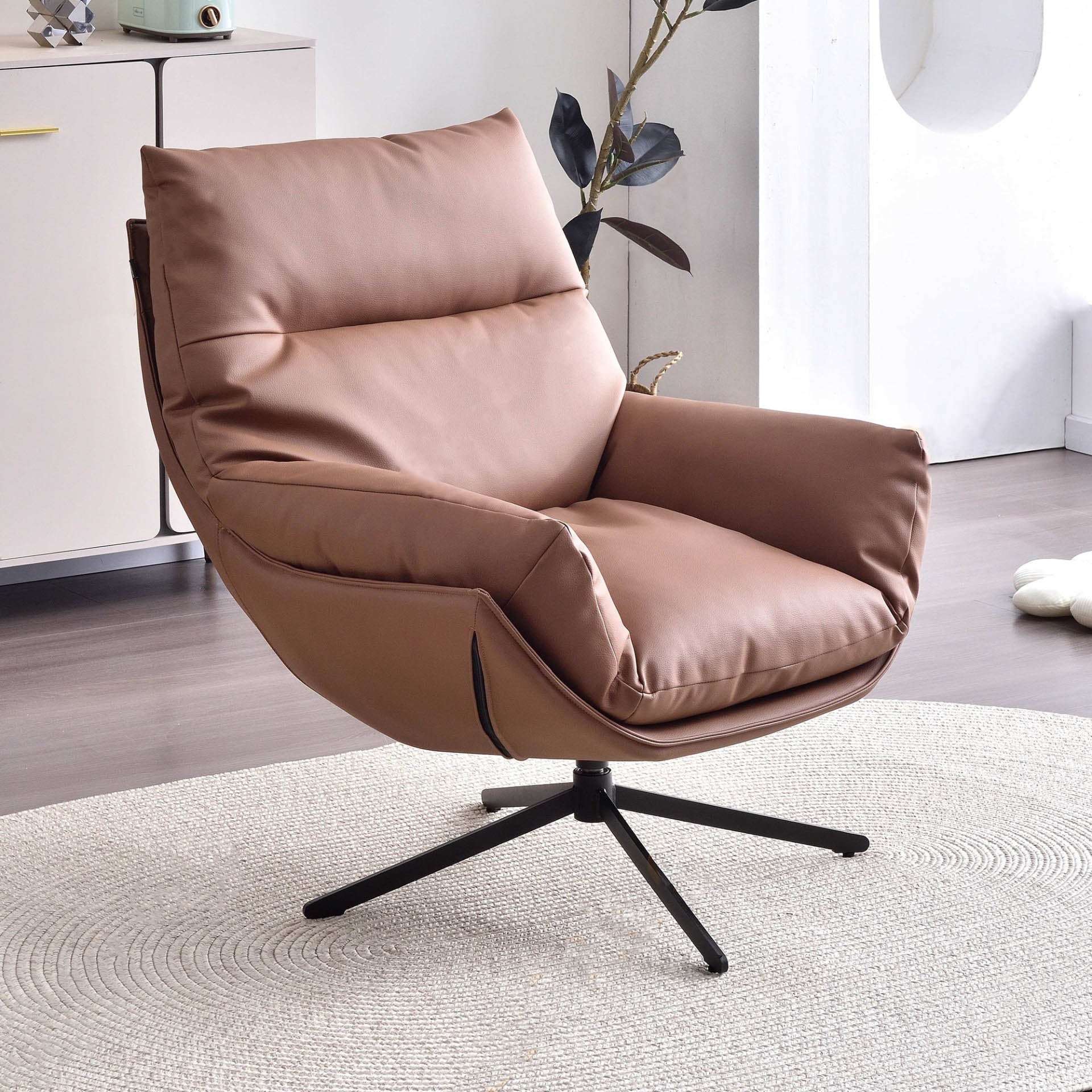 Minimalist Style & High-Elastic Filling Accent Chair - Robust Support Swivel Backrest Chair For Living Room Lumendat