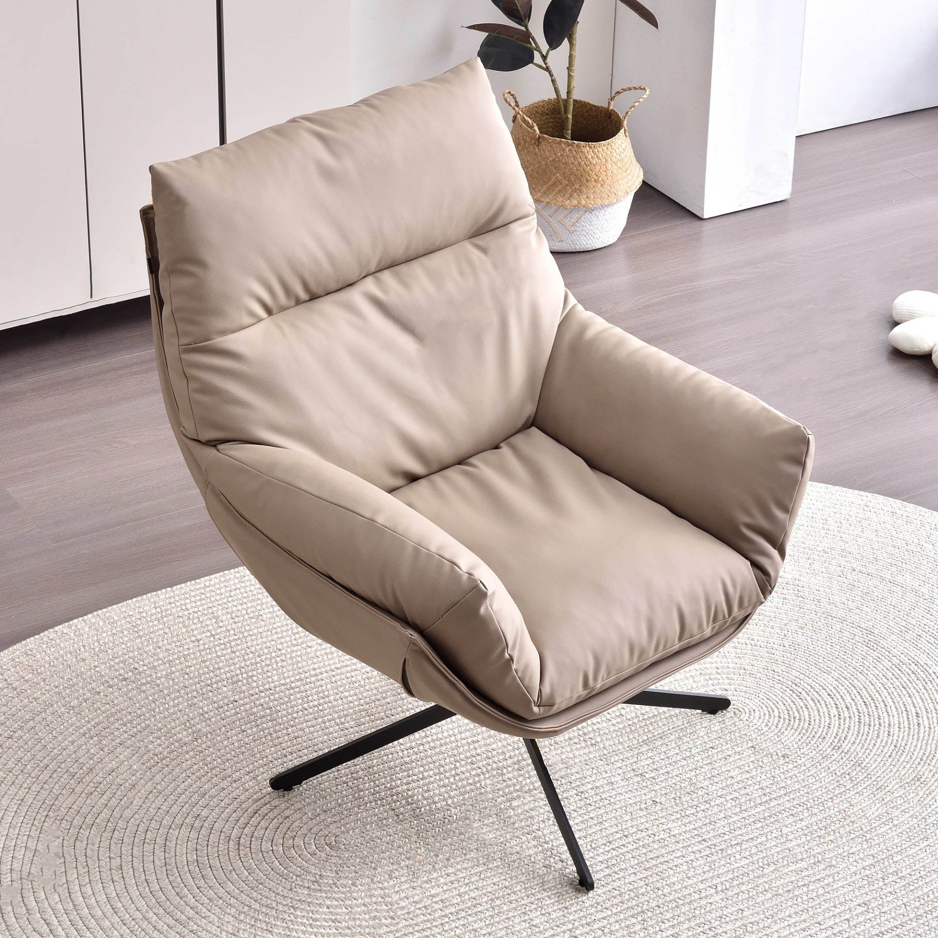 Minimalist Style & High-Elastic Filling Accent Chair - Robust Support Swivel Backrest Chair For Living Room Lumendat