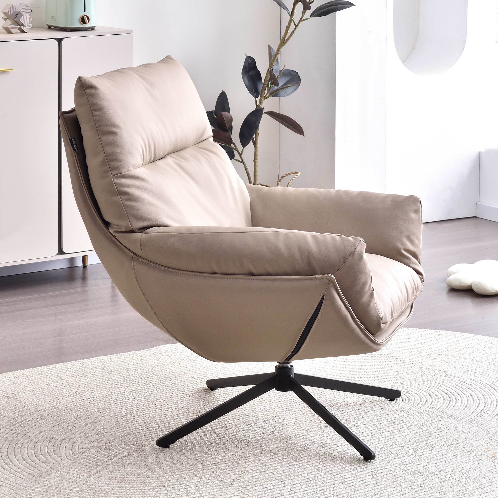 Minimalist Style & High-Elastic Filling Accent Chair - Robust Support Swivel Backrest Chair For Living Room Lumendat