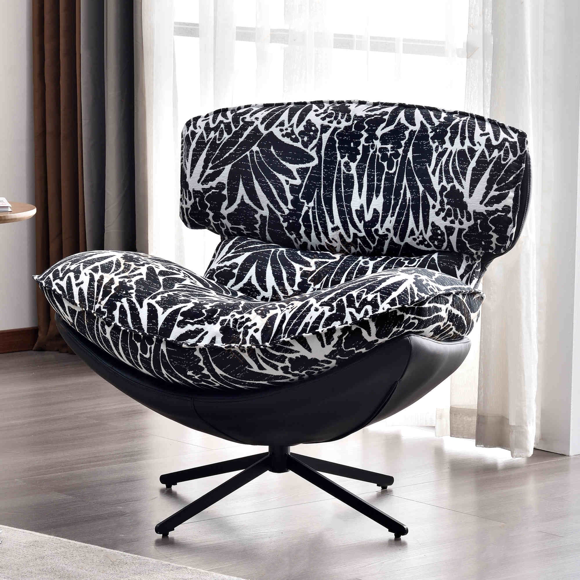 Traditional Rustic Detachable Design Accent Chair - Sturdy 360° Silent Rotation Leisure Chair For Living Room & Bedroom Lumendat