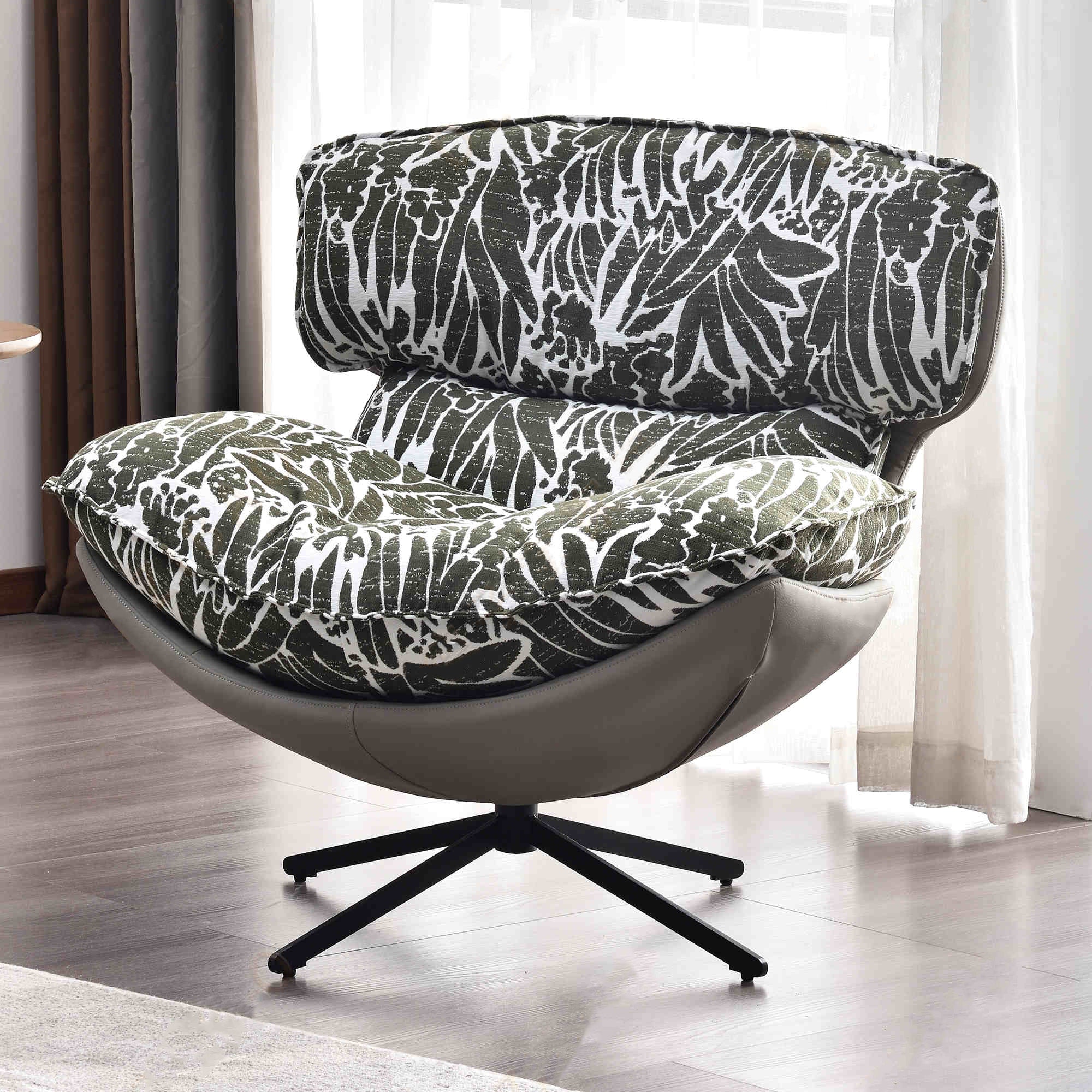 Traditional Rustic Detachable Design Accent Chair - Sturdy 360° Silent Rotation Leisure Chair For Living Room & Bedroom Lumendat