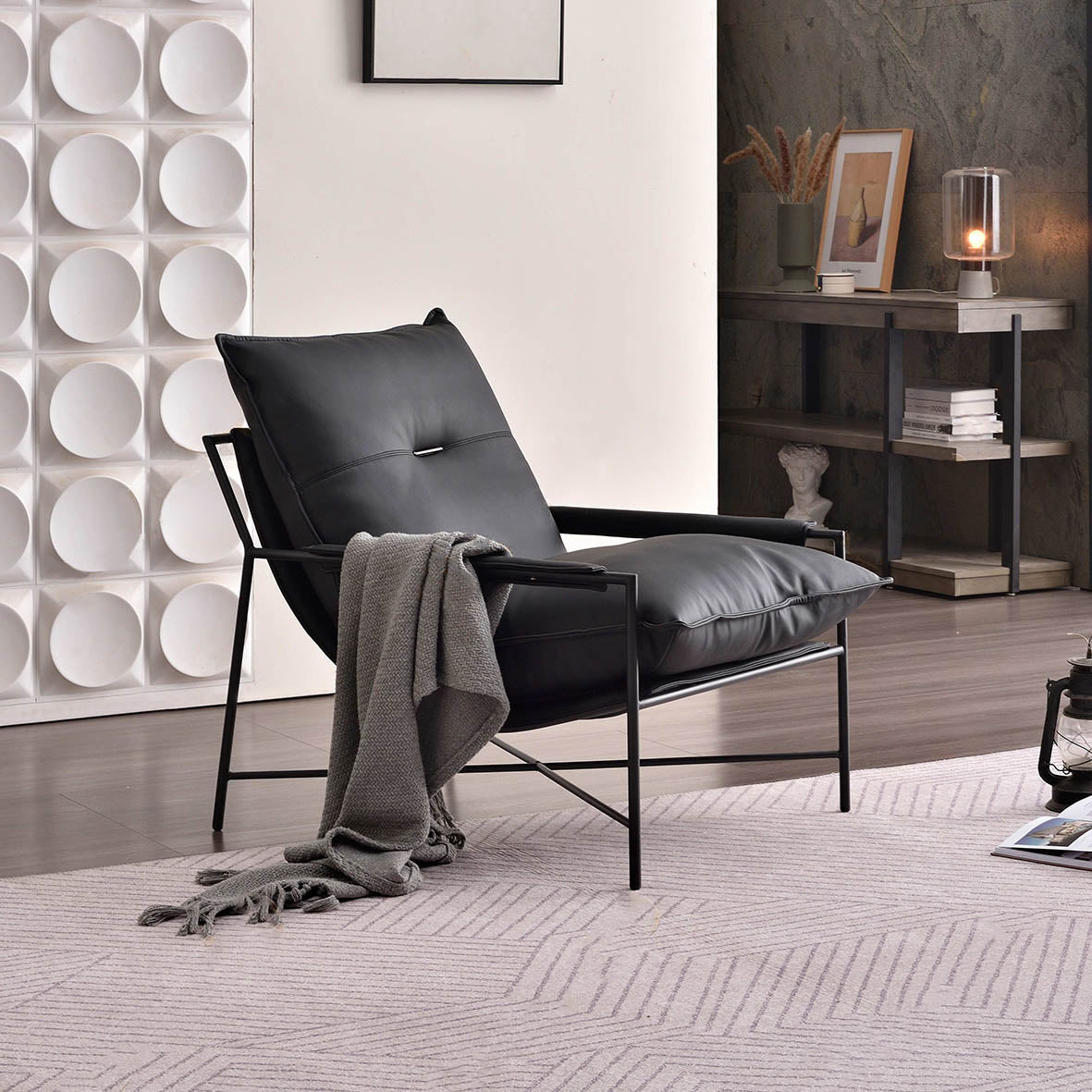 Edgy Industrial-Style Accent Chair - Multi-Scene Adaptable Backrest Armrest Chair For Living Room & Bedroom Lumendat