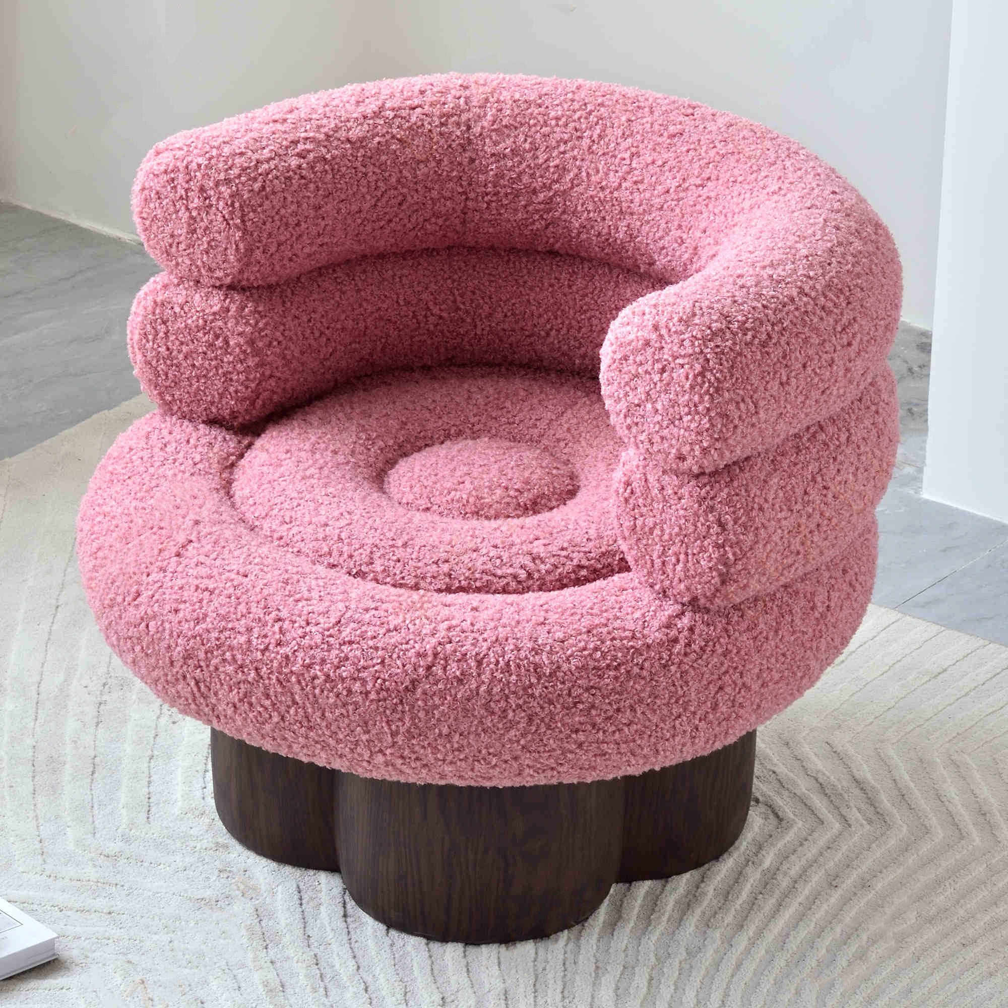 Nordic Aesthetic Swivel Sofa Chair - Cloud-Like Teddy Fleece Upholstery Accent Chair For Living Room & Bedroom Lumendat