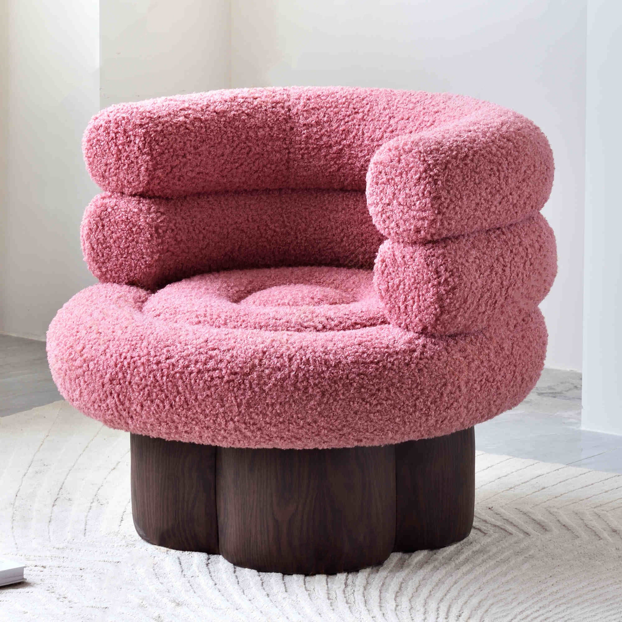 Nordic Aesthetic Swivel Sofa Chair - Cloud-Like Teddy Fleece Upholstery Accent Chair For Living Room & Bedroom Lumendat