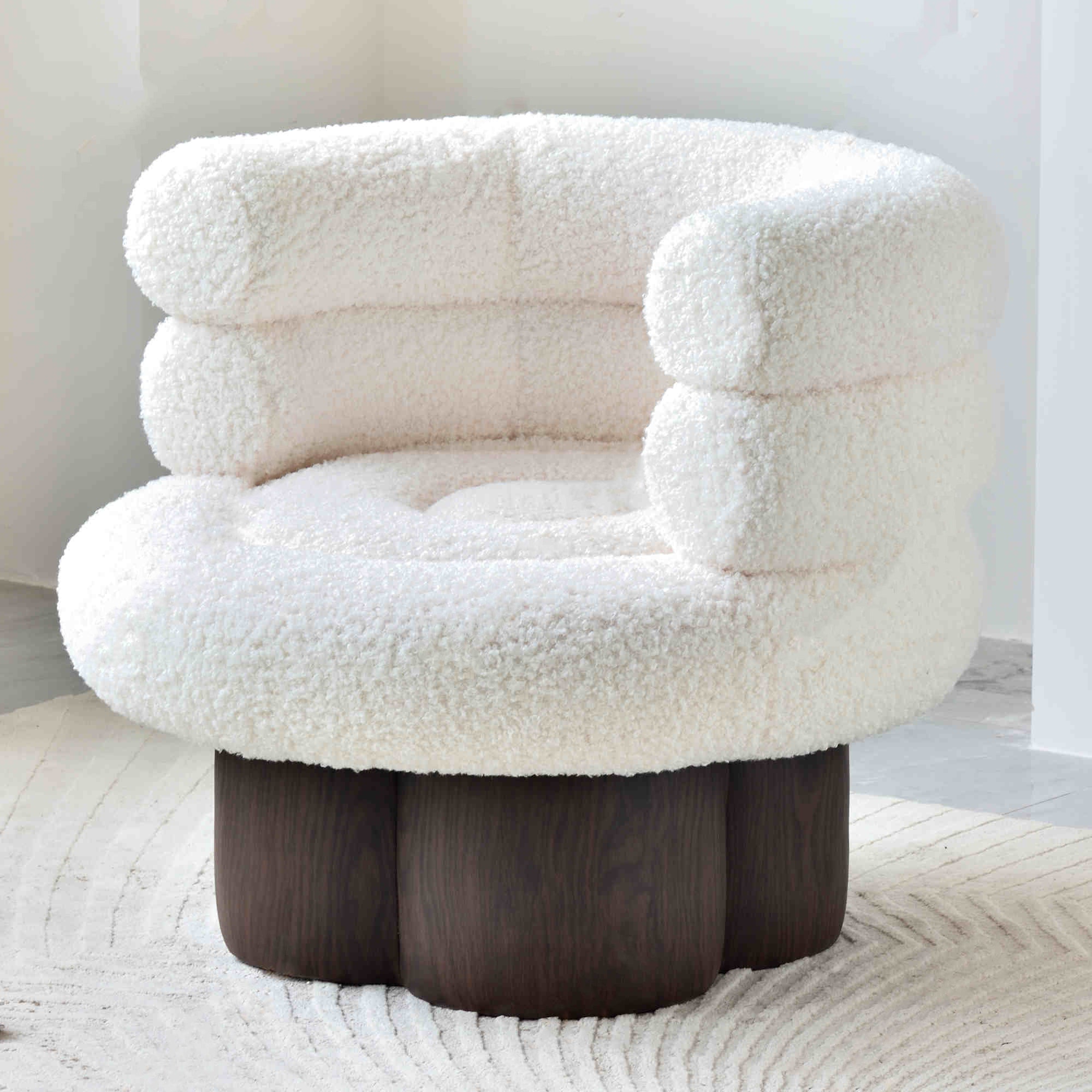 Nordic Aesthetic Swivel Sofa Chair - Cloud-Like Teddy Fleece Upholstery Accent Chair For Living Room & Bedroom Lumendat