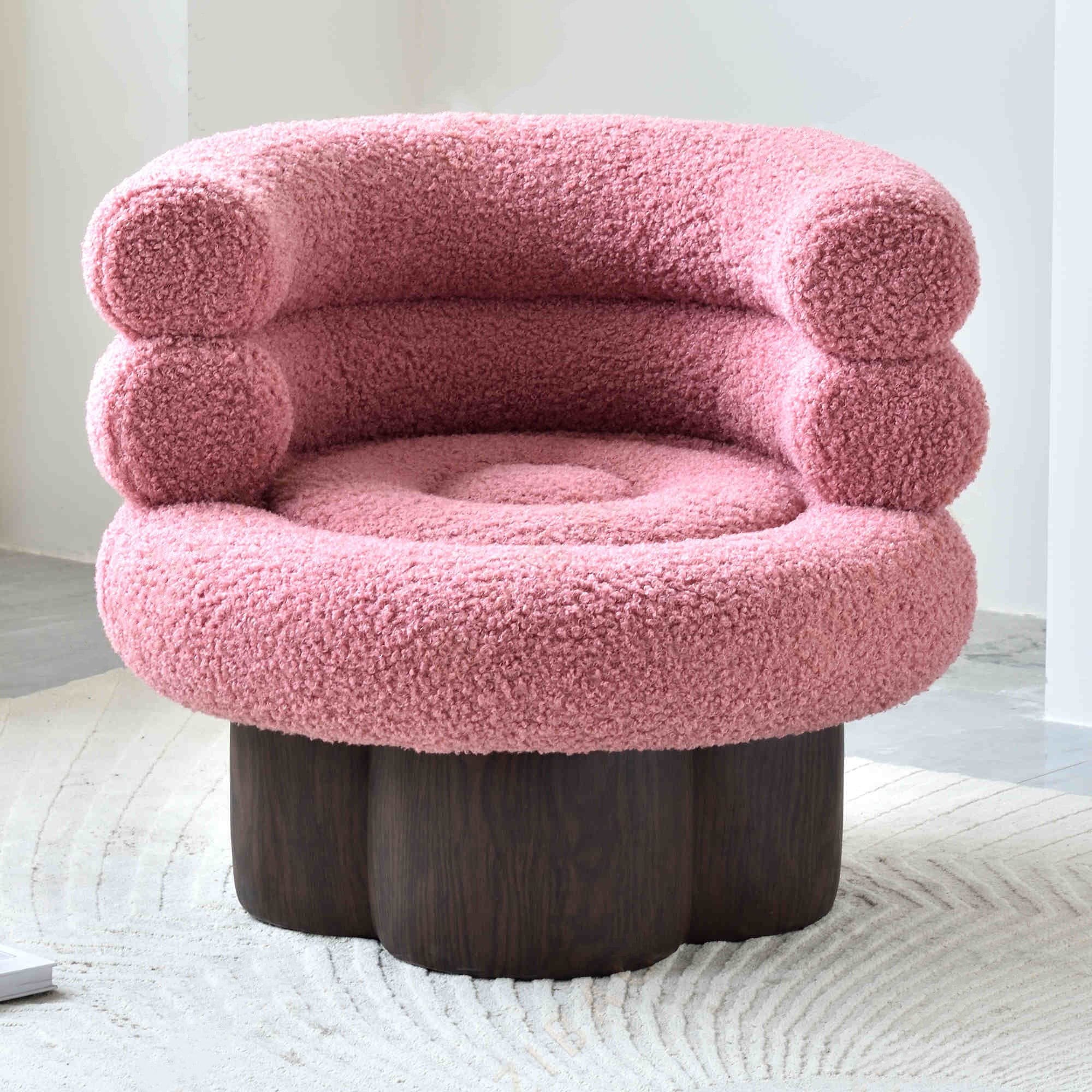 Nordic Aesthetic Swivel Sofa Chair - Cloud-Like Teddy Fleece Upholstery Accent Chair For Living Room & Bedroom Lumendat