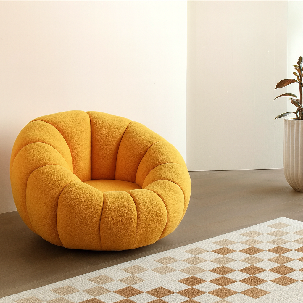 Nordic-Style Swivel Pumpkin Accent Chair - Skin-Friendly Lambswool & Soft Sitting Sofa Chair For Living Room Lumendat