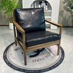 Traditional Chinese Accent Chair - Solid Rubberwood Frame With Oil-Wax Leather Seat Leisure Chair For Living Room & Study Lumendat
