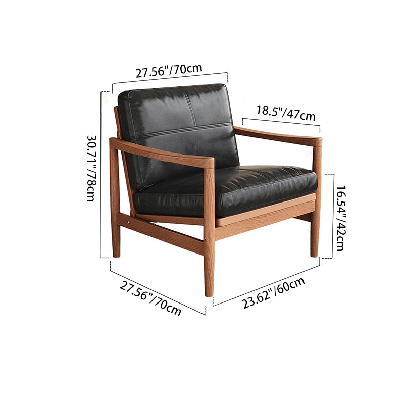 Traditional Chinese Accent Chair - Solid Rubberwood Frame With Oil-Wax Leather Seat Leisure Chair For Living Room & Study Lumendat