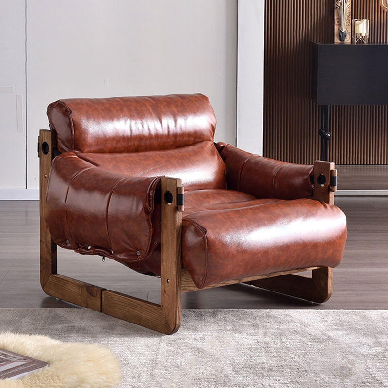 Traditional Vintage Accent Chair - Ash Or Oak Wood Frame Plush Cushion Armchair For Living Room Lumendat