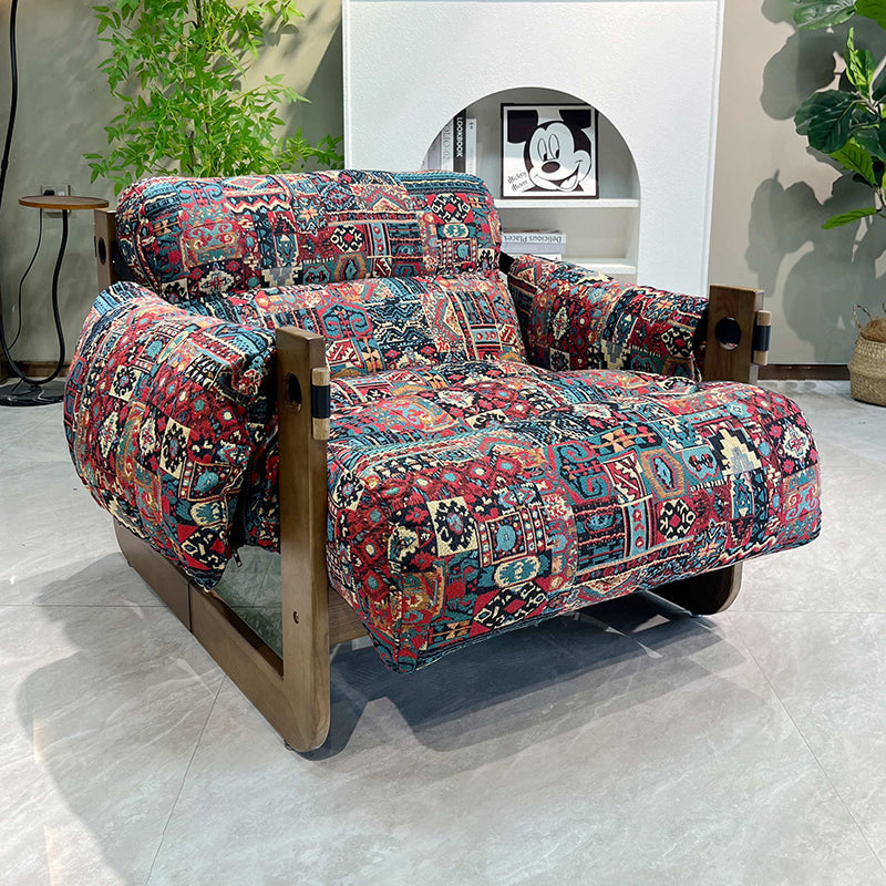 Traditional Vintage Accent Chair - Ash Or Oak Wood Frame Plush Cushion Armchair For Living Room Lumendat