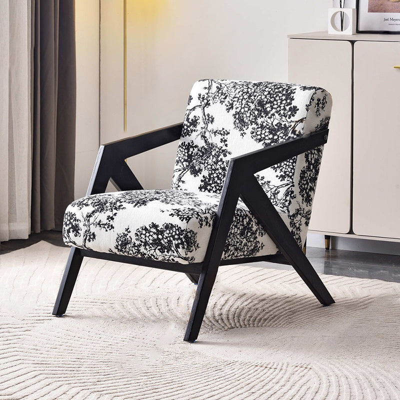 Traditional Removable Cushion Lounge Chair - Solid Wood Frame Cotton Linen Accent Chair For Living Room Lumendat