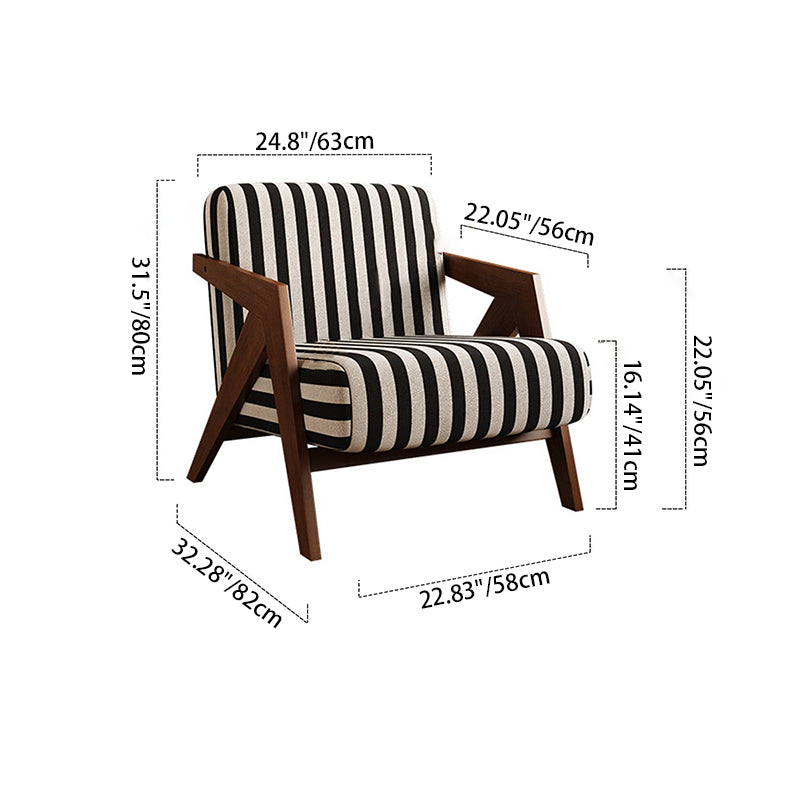 Traditional Removable Cushion Lounge Chair - Solid Wood Frame Cotton Linen Accent Chair For Living Room Lumendat