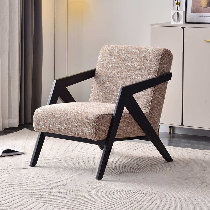 Traditional Removable Cushion Lounge Chair - Solid Wood Frame Cotton Linen Accent Chair For Living Room Lumendat