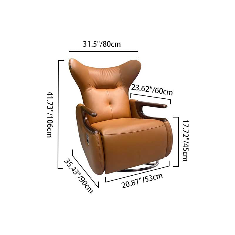 Contemporary Multi-Functional Swivel Recliner Chair - Eco Leather With Oak Armrests For Living Room Lumendat