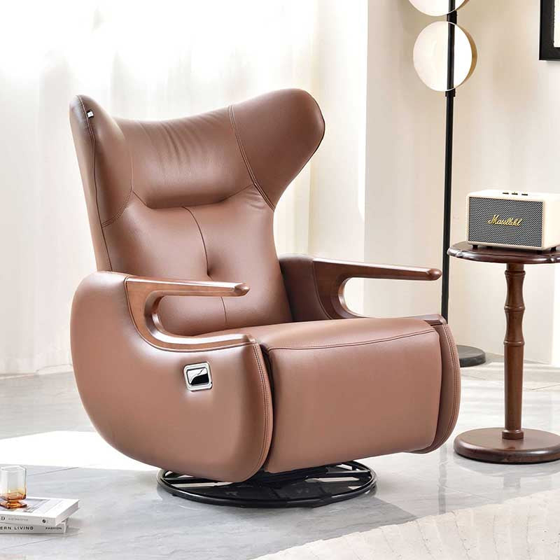 Contemporary Multi-Functional Swivel Recliner Chair - Eco Leather With Oak Armrests For Living Room Lumendat