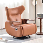 Contemporary Multi-Functional Swivel Recliner Chair - Eco Leather With Oak Armrests For Living Room Lumendat