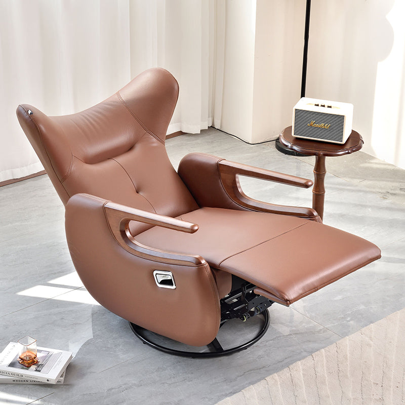Contemporary Multi-Functional Swivel Recliner Chair - Eco Leather With Oak Armrests For Living Room Lumendat
