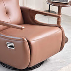 Contemporary Multi-Functional Swivel Recliner Chair - Eco Leather With Oak Armrests For Living Room Lumendat