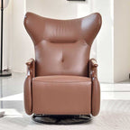 Contemporary Multi-Functional Swivel Recliner Chair - Eco Leather With Oak Armrests For Living Room Lumendat