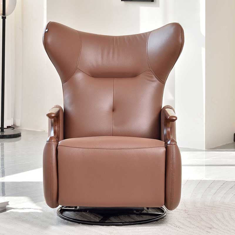 Contemporary Multi-Functional Swivel Recliner Chair - Eco Leather With Oak Armrests For Living Room Lumendat