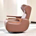 Contemporary Multi-Functional Swivel Recliner Chair - Eco Leather With Oak Armrests For Living Room Lumendat