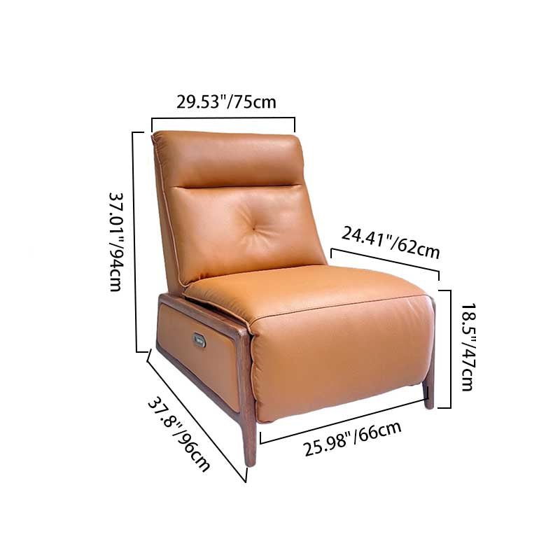 Contemporary Eco Leather Electric Recliner Chair - Oak Armrests Accent Chair For Living Room Lumendat