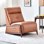 Contemporary Eco Leather Electric Recliner Chair - Oak Armrests Accent Chair For Living Room Lumendat