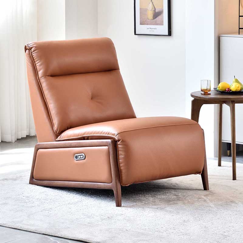 Contemporary Eco Leather Electric Recliner Chair - Oak Armrests Accent Chair For Living Room Lumendat