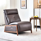 Contemporary Eco Leather Electric Recliner Chair - Oak Armrests Accent Chair For Living Room Lumendat