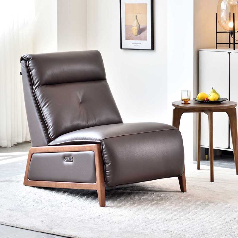 Contemporary Eco Leather Electric Recliner Chair - Oak Armrests Accent Chair For Living Room Lumendat