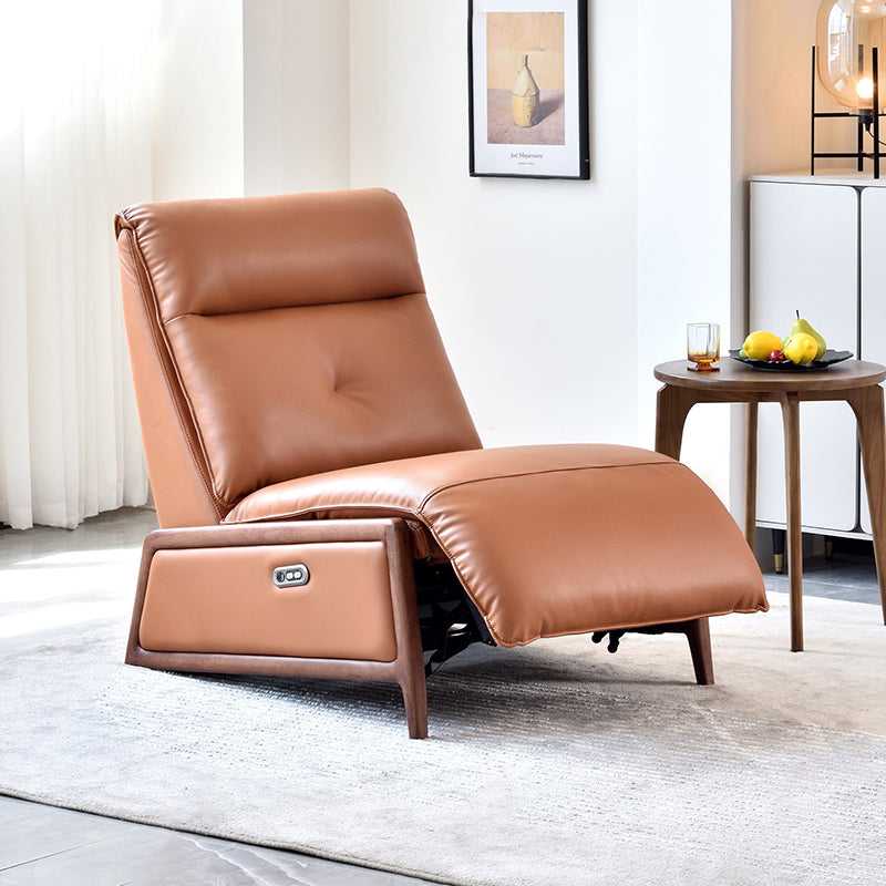 Contemporary Eco Leather Electric Recliner Chair - Oak Armrests Accent Chair For Living Room Lumendat