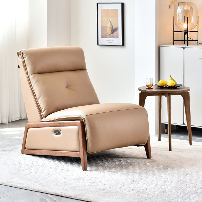Contemporary Eco Leather Electric Recliner Chair - Oak Armrests Accent Chair For Living Room Lumendat