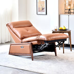 Contemporary Eco Leather Electric Recliner Chair - Oak Armrests Accent Chair For Living Room Lumendat