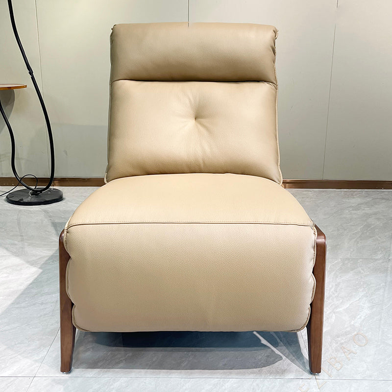 Contemporary Eco Leather Electric Recliner Chair - Oak Armrests Accent Chair For Living Room Lumendat