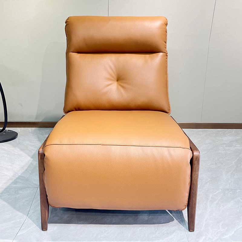 Contemporary Eco Leather Electric Recliner Chair - Oak Armrests Accent Chair For Living Room Lumendat