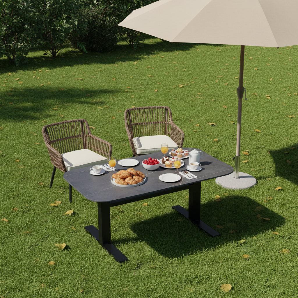 Contemporary Industrial Outdoor Coffee Table - Sleek Rectangular Durable Metal Dining Table For Patio & Backyard Lumendat