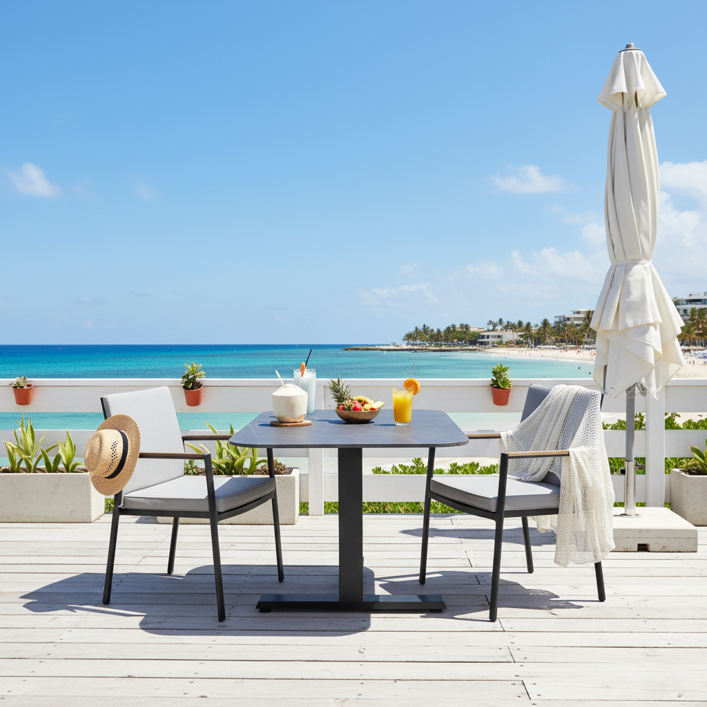 Contemporary Industrial Outdoor Coffee Table - Sleek Rectangular Durable Metal Dining Table For Patio & Backyard Lumendat