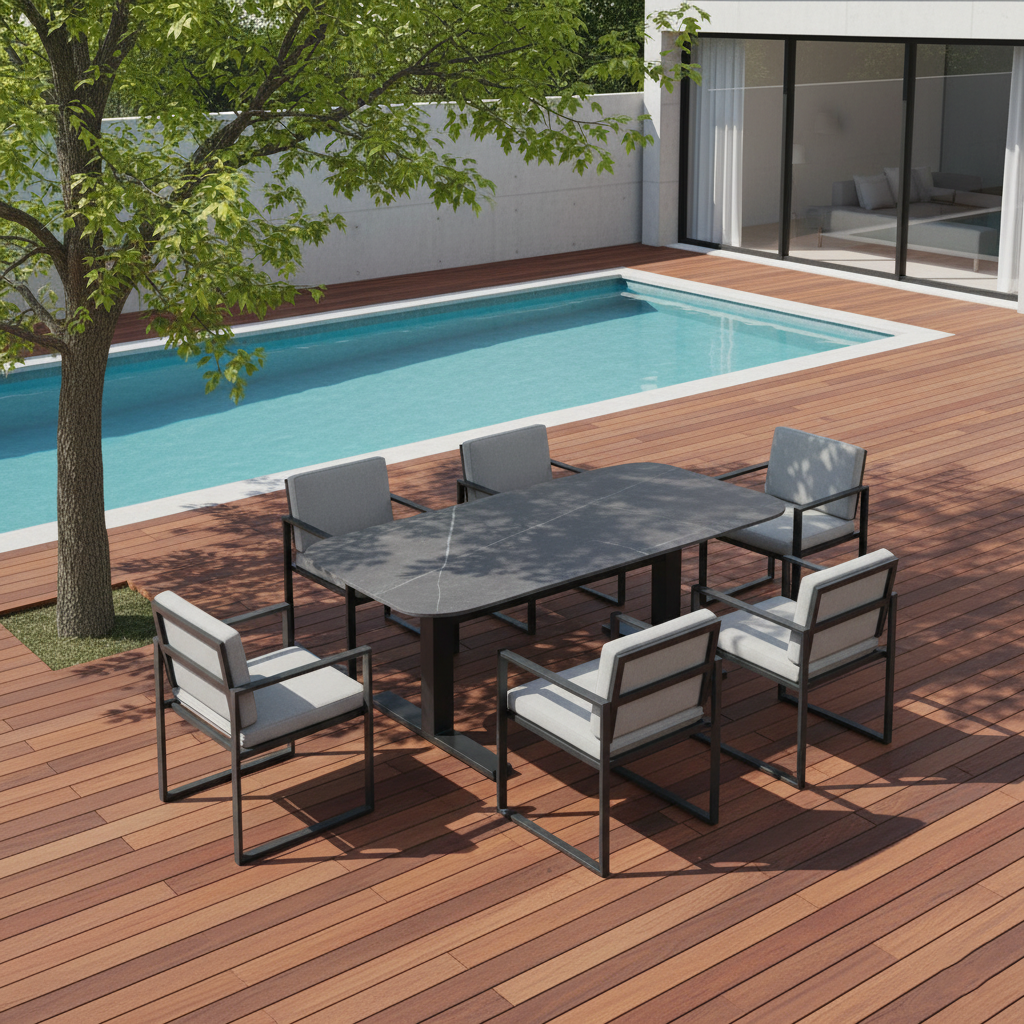 Contemporary Industrial Outdoor Coffee Table - Sleek Rectangular Durable Metal Dining Table For Patio & Backyard Lumendat