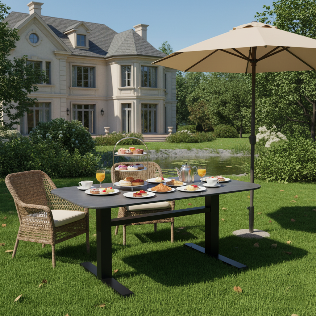 Contemporary Industrial Outdoor Coffee Table - Sleek Rectangular Durable Metal Dining Table For Patio & Backyard Lumendat