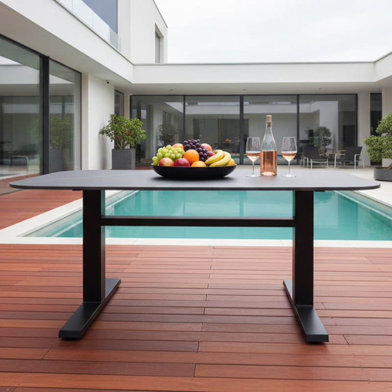Contemporary Industrial Outdoor Coffee Table - Sleek Rectangular Durable Metal Dining Table For Patio & Backyard Lumendat