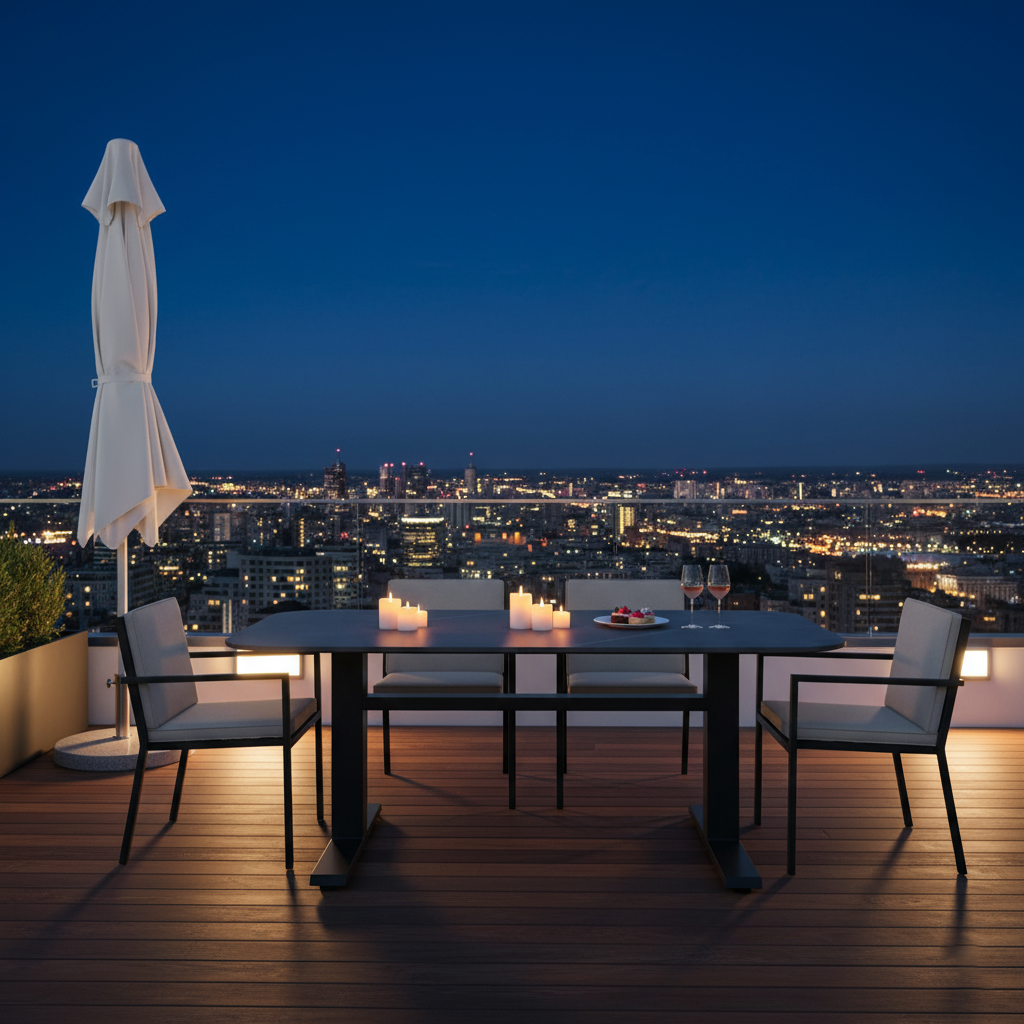 Contemporary Industrial Outdoor Coffee Table - Sleek Rectangular Durable Metal Dining Table For Patio & Backyard Lumendat
