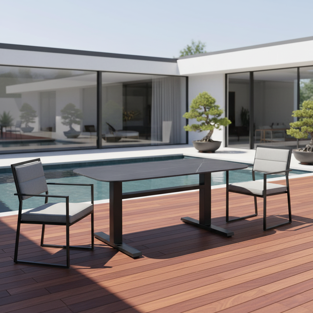 Contemporary Industrial Outdoor Coffee Table - Sleek Rectangular Durable Metal Dining Table For Patio & Backyard Lumendat